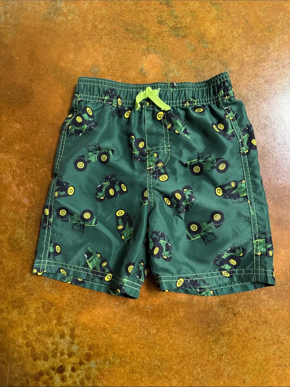 Green Tractor Print Kids Swim Shorts
